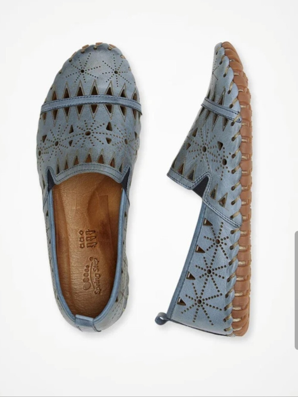 Coldwater Creek Women's Coldwater Creek Blue Leather Slip-On Flats